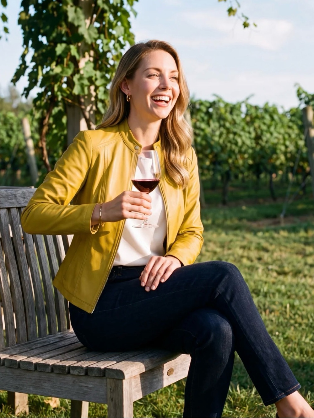 Women's Yellow Leather Moto Jacket by BACCINI
